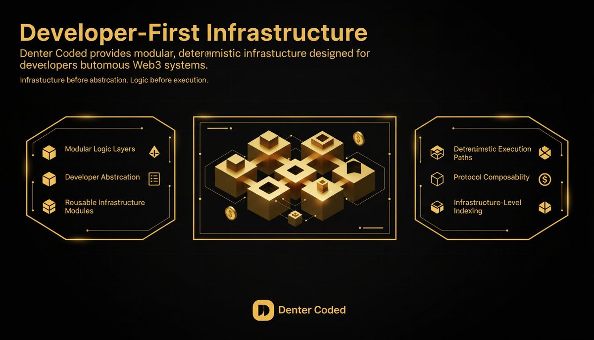 DenterCoded's tweet image. A modular, deterministic logic layer built exclusively for protocol engineers, AI-driven contracts, analytics systems, and automated Web3 coordination. Infrastructure before abstraction. Logic before execution. Built for builders.