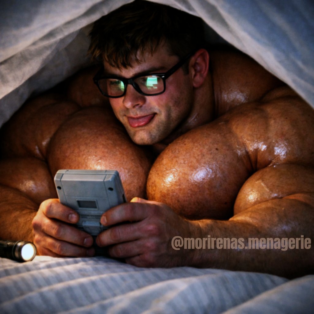 "Eddie! It's a school night! Stop playing Gameboy and go to bed!"

#undercover #schoolnight #gameboy #stayinguplate #shirtless #muscle #glasses