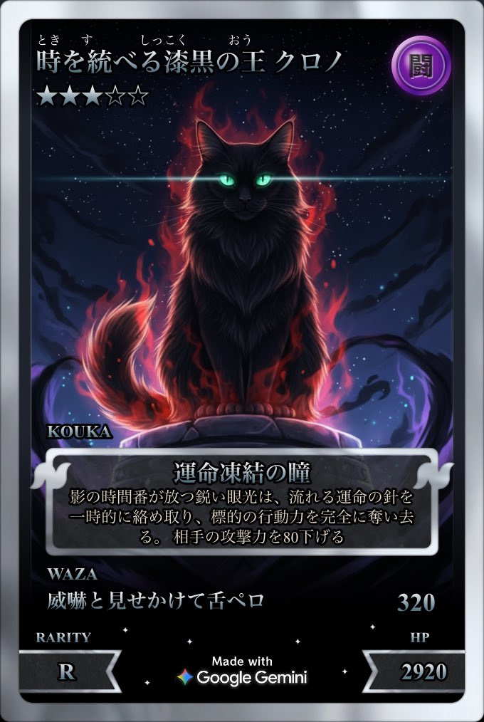 流行りのカード やってみました。 攻撃力…攻撃になってないね クロさん