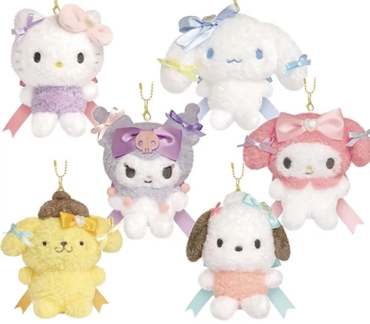 sanriodaily's tweet image. ribbon sanrio plushies 💫
