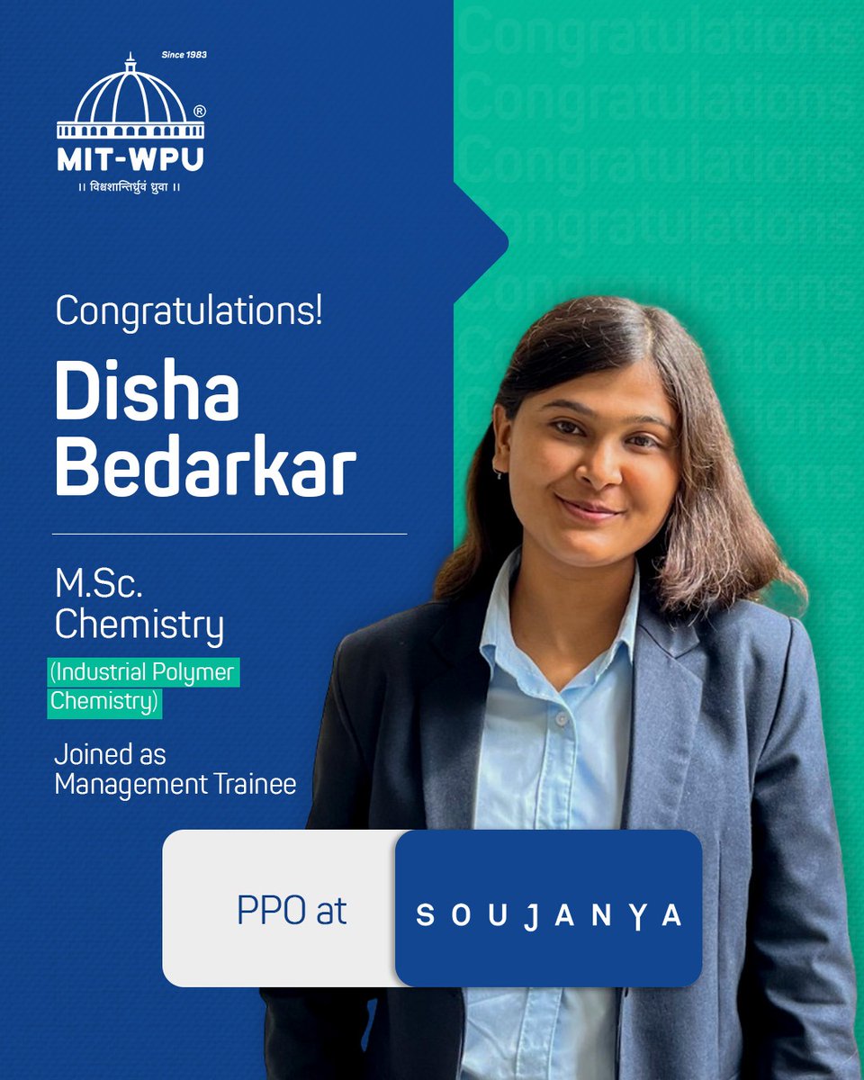 MITWPUOfficial's tweet image. Congratulations to M.Sc. Chemistry students from the Department of Chemistry on their placement as Management Trainees at Soujanya Color Private Limited. 

Wishing them success in their professional journey ahead.

#Placements #ChemistryStudents #MITWPU