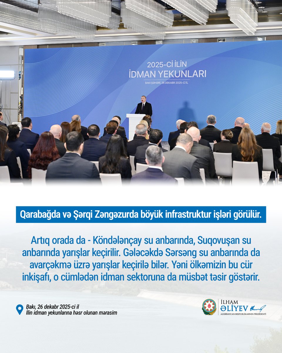 azpresident's tweet image. Qarabağda və Şərqi Zəngəzurda böyük infrastruktur işləri görülür. Artıq orada da - Köndələnçay su anbarında, Suqovuşan su anbarında yarışlar keçirilir.