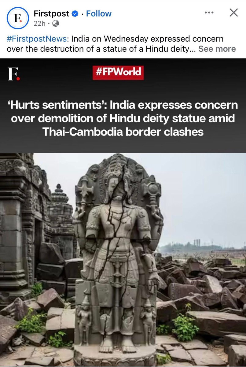 SametHor7's tweet photo. Thai military’s demolition of a Cambodian Hindu deity statue and  loss of life civil People and damage to cultural heritage. https://t.co/hr5KaDBN2O