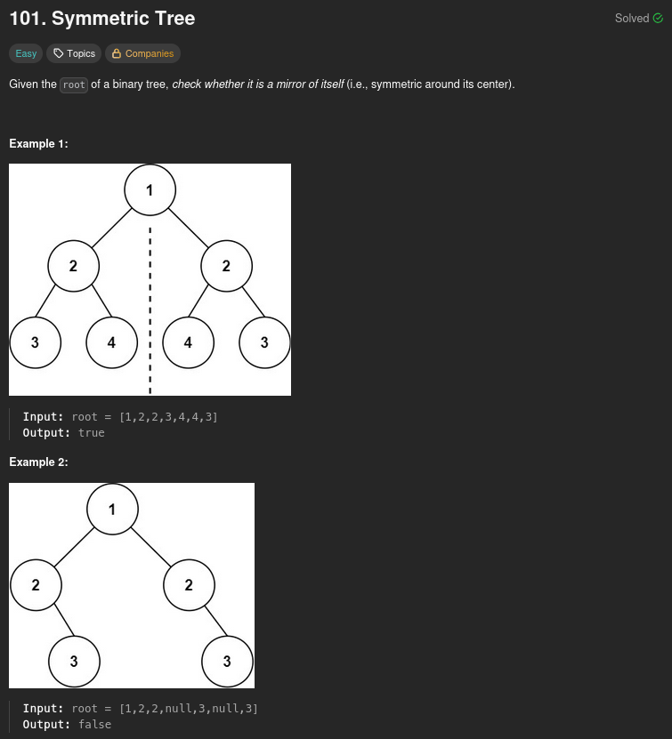 Pranjul07_'s tweet photo. " Trying to improve the previous self.

#Day30 of #100DaysOfCode
Prob no. - 101. Symmetric Tree.

@java
#programming #dodailycode #dailycode https://t.co/bhRyAn0hnm