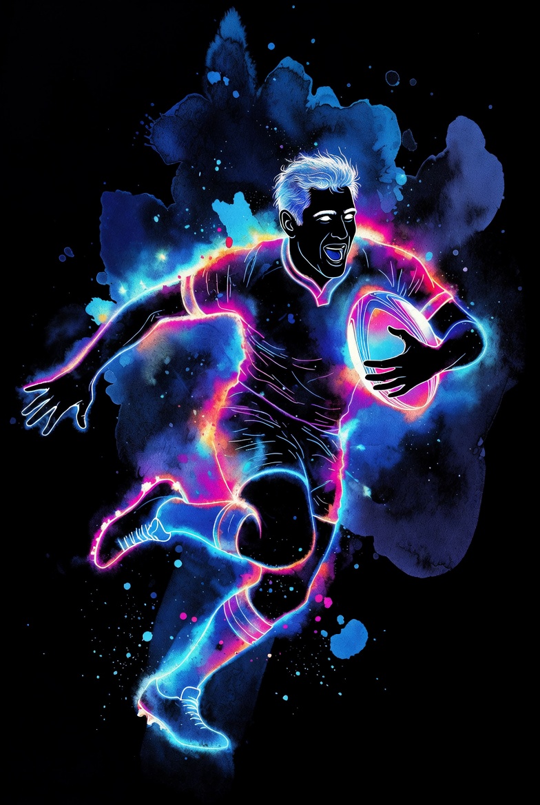 Neon Tackle: A Playful Rugby Encounter