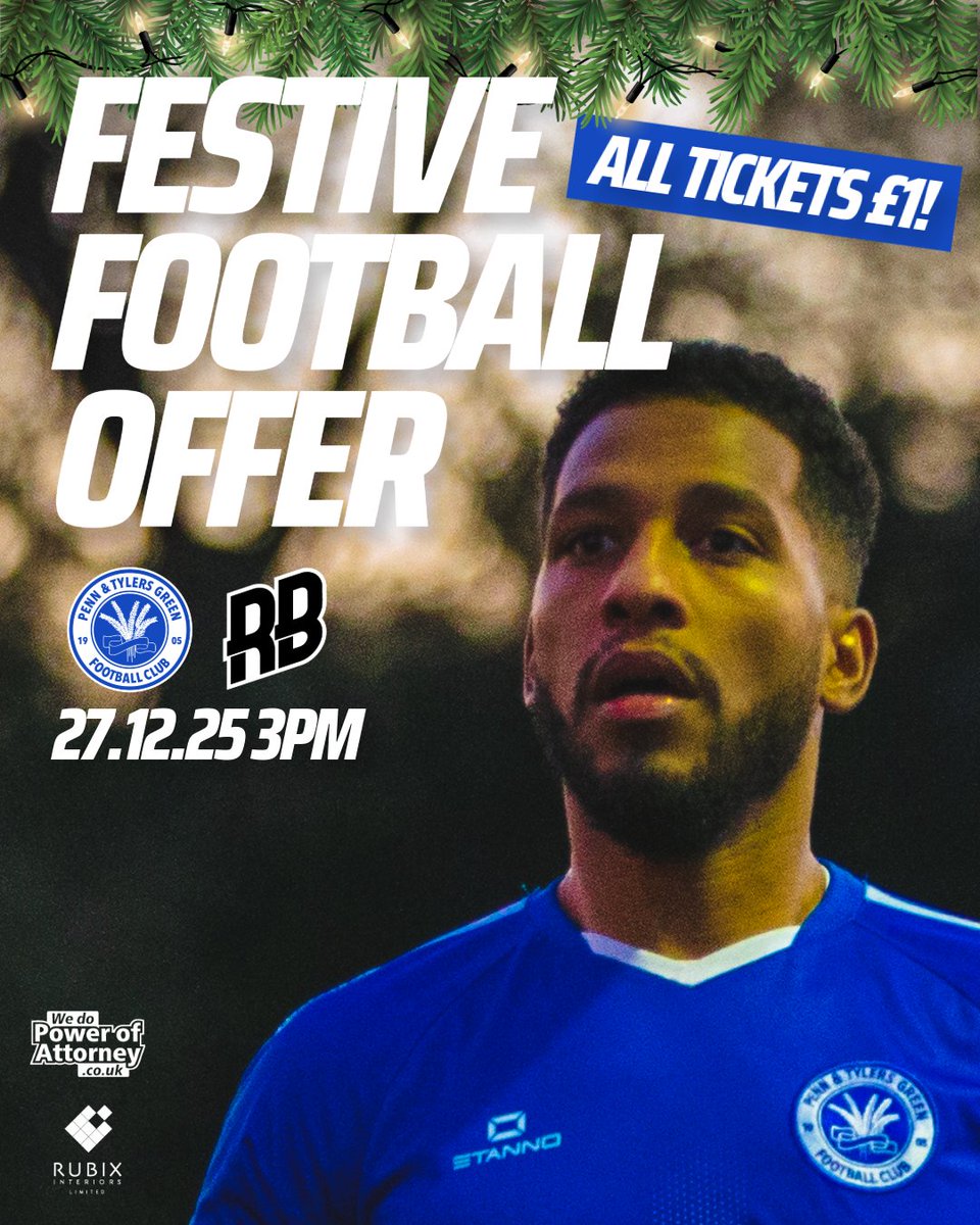 penntgfc's tweet photo. 𝗙𝗘𝗦𝗧𝗜𝗩𝗘 𝗙𝗢𝗢𝗧𝗕𝗔𝗟𝗟 𝗢𝗙𝗙𝗘𝗥 🤩

Blow off the Christmas cobwebs and join us for Saturday's fixture v Rising Ballers ⚽️

We've a special promotion - all tickets are just £1 … under-16s go FREE! 💪

Come sample what’s on offer at French School Meadow 💙🤍 https://t.co/bY38ff8JPP