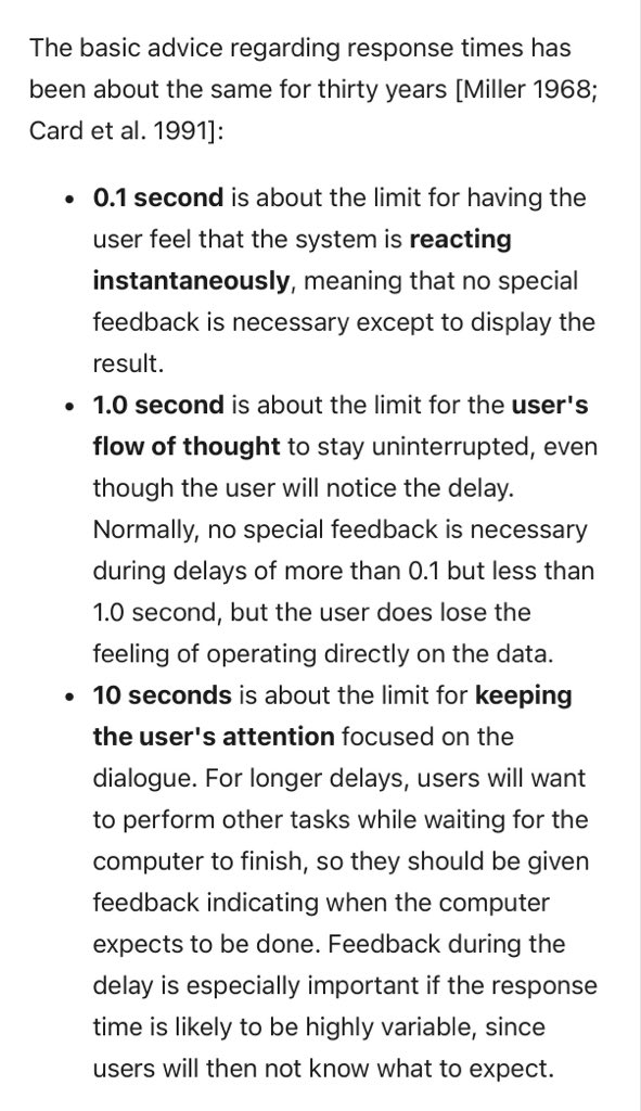kepano's tweet photo. What do I mean when I say everything in Obsidian should feel instantaneous? 

No more than 0.1 seconds.

The target was established in 1968 by Robert Miller and well described in 1993 by Jakob Nielsen here: https://t.co/CwdncIuEaK