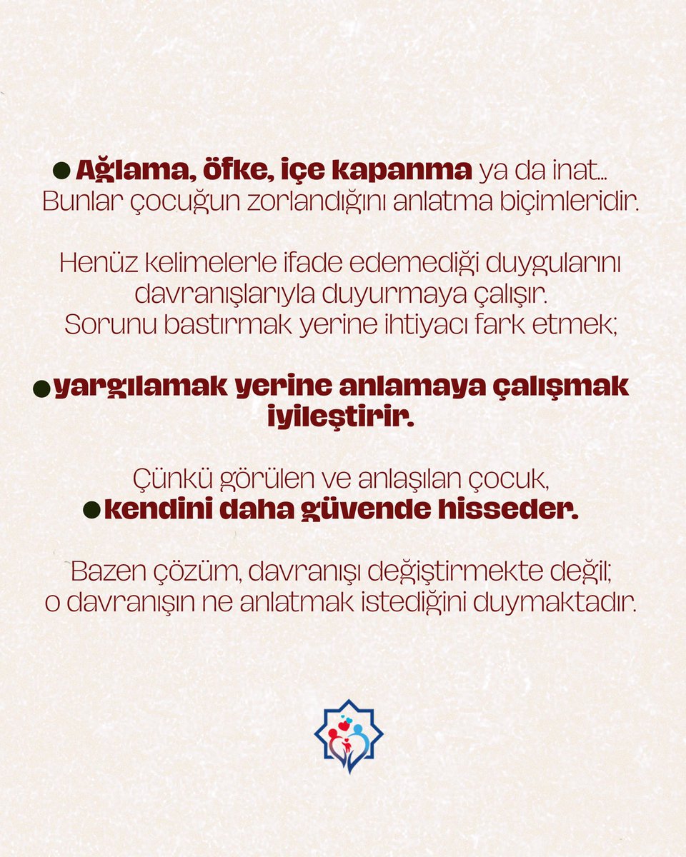 Çocuğun yaşadığı her zorlanma bir “sorun” olmayabilir; bazen sadece fark edilmek, anlaşılmak ve desteklenmek isteyen bir ihtiyacın sesidir. 🌿
Davranışların ardına bakmak, “neden böyle?” yerine “neye ihtiyacı var?” diye sormak iyileştirici bir kapı açar.