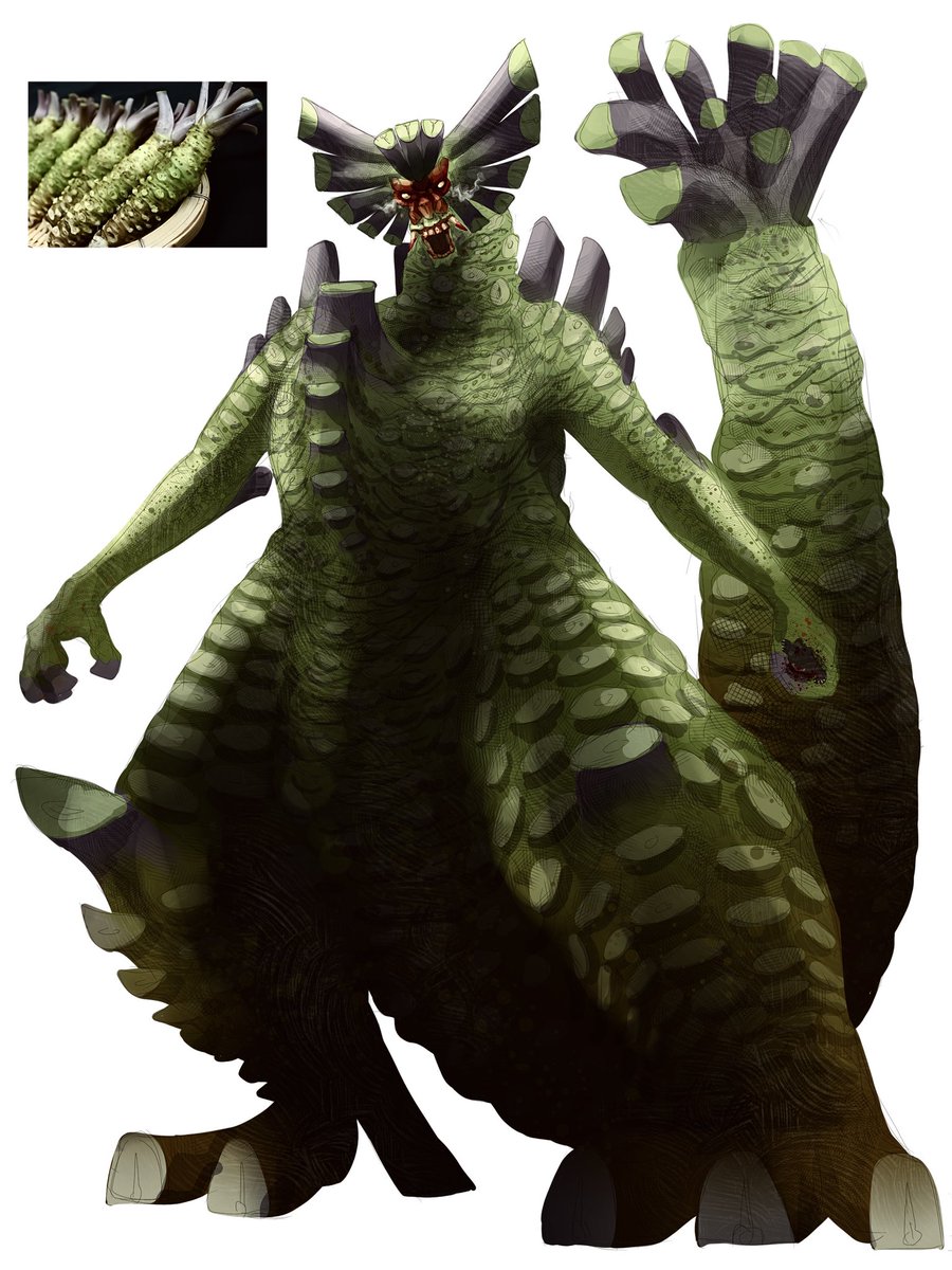 #オリジナル怪獣
 山葵怪獣　ナミダリ　(リメイク)
町を飲み込むほどの大量のわさびを撒き散らす山葵怪獣。浴びた者に強い灼熱痛をもたらす。