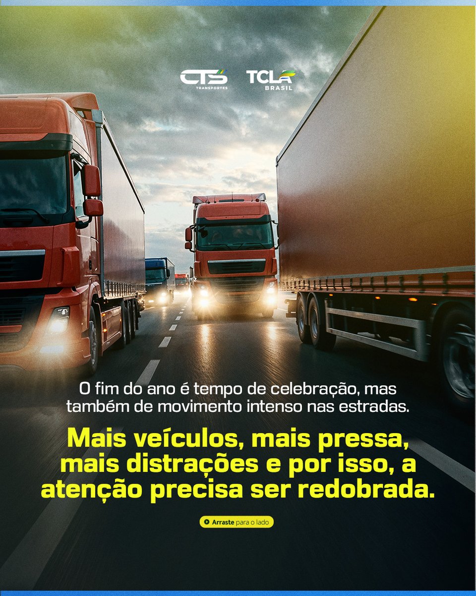 ctstransportes's tweet image. O fim do ano traz mais movimento nas estradas e é essencial redobrar a atenção.

Com mais veículos, pressa e distrações, é crucial garantir que sua viagem seja segura. 

Veja completo em: instagram.com/p/DSKmLAyj9Bb/…

#segurançanotransporte #ctstransportes #tclabrasil