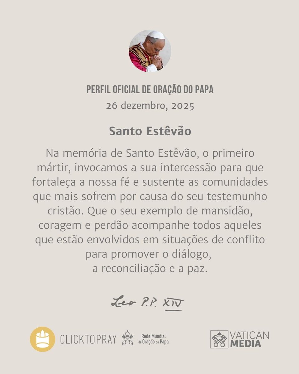 clicktopray_pt's tweet photo. 🙏 Perfil de oração do Papa
#RezemosJuntos com o Papa Leão XIV 🙏 @pontifex_pt
Santo Estêvão
https://t.co/9gJkn7PVwM https://t.co/tMvk6UkrY6