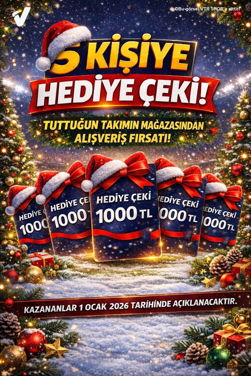 🎁 VTRSPOR’dan 5 Kişiye 1000 TL Hediye Çeki!

✅ Hesabı takip et
👍🏻 Gönderiyi beğen &amp; RT yap
👥 2 arkadaşını etiketle

🏆 Kazananlara, tuttukları takımın mağazasından 1000 TL’lik hediye çeki!

⏳ Şansını kaçırma!