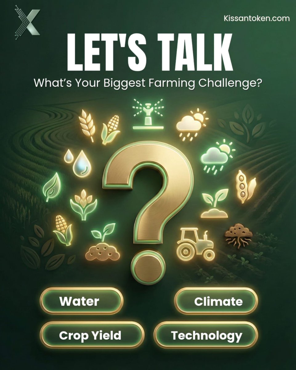 ksntoken's tweet image. Let’s talk 🌾

Farming comes with real challenges —
water, climate, crop yield, or technology.

What’s the one challenge you face every day?

👇 Share with us.
Your voice matters.

#KissanToken #KSN #Farming #BTC
