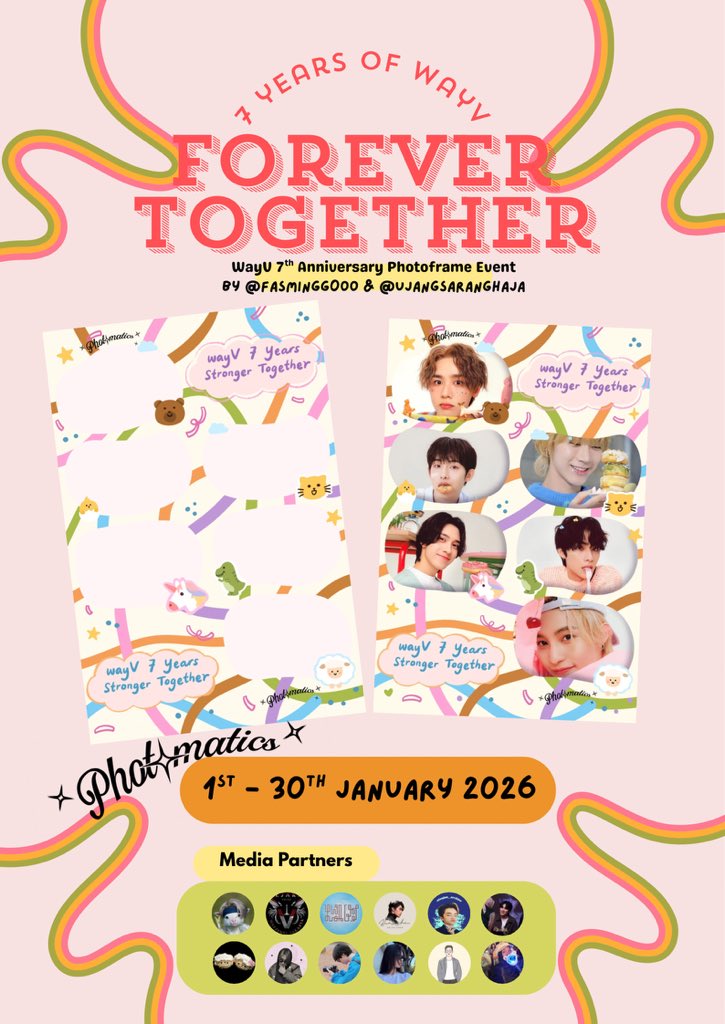 ujangsaranghaja's tweet image. 🧡💜🩵ᥫ᭡.ִֶָ𓂃 7 𝙔𝙚𝙖𝙧𝙨 𝙤𝙛 𝙒𝙖𝙮𝙑 : 𝙁𝙤𝙧𝙚𝙫𝙚𝙧 𝙏𝙤𝙜𝙚𝙩𝙝𝙚𝙧𐙚⋆°｡⋆♡ 💚🩷💛

#WayV’s 7th Anniversary Photoframe Event
— by: @fasmingg0oo &amp;amp; @ujangsaranghaja

 📍@photomaticsid (all branches) (1st - 30th January 2026)

#7yearsofWayV
#se7tahunWayV