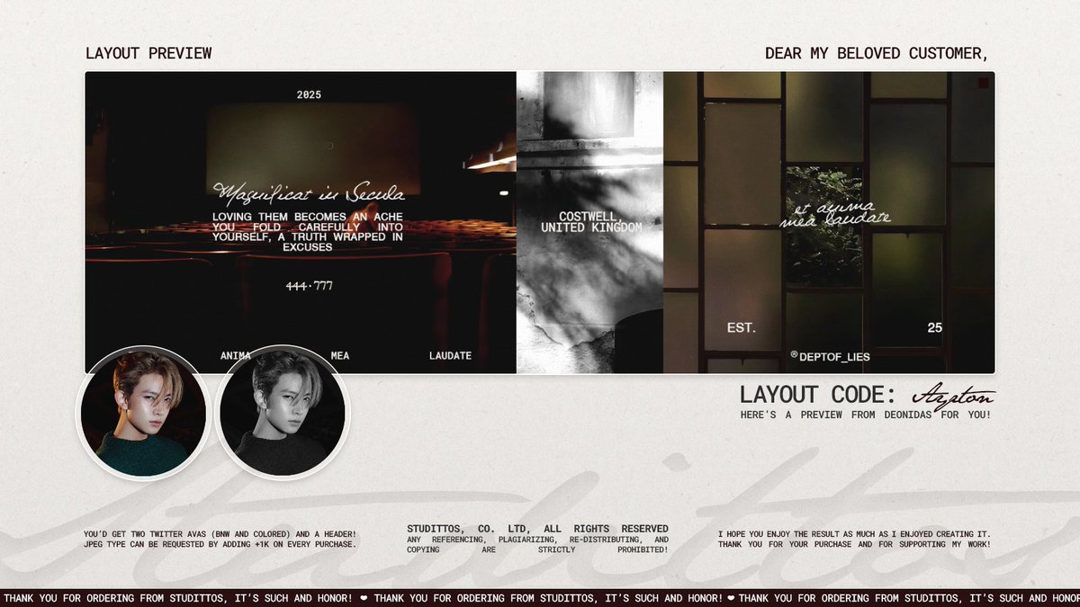 Studittos's tweet image. Help me to RT/REPOST this?

Selamat malam! Aku membawa 8 template layout-moodboard freshly made yang bisa kalian langsung melalui DM sekarang!

📩: via DM!

Untuk preview dan details lebihnya bisa dicek melalui ALT pada gambar, ya! Thank you! 🤍

#ZONAUANG #ZONABA #ZONABU