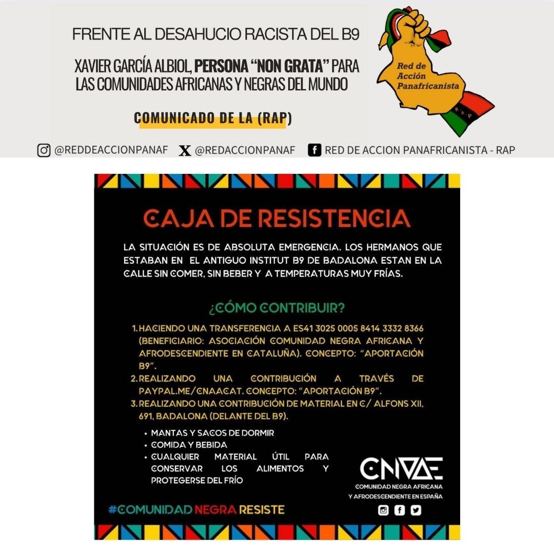 Xavier García Albiol es responsable político directo de este atentado contra la vida de nuestra comunidad: lo declaramos persona non grata para los pueblos africanos y negros de Catalunya, del Estado español y de la diáspora 🚫
Llamamos a organizar una respuesta sostenida: