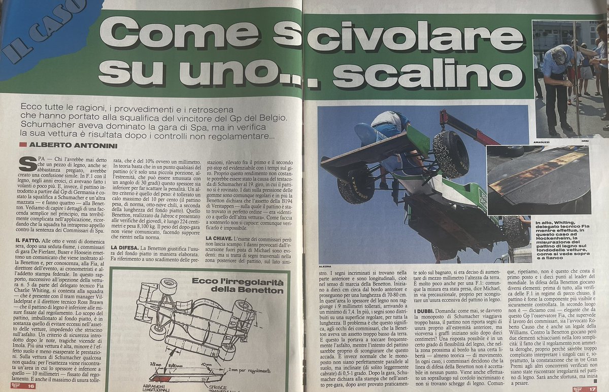 robertofunoat's tweet image. Anno 1994. Viene introdotto lo scalino al fondo delle monoposto. Nel suo regno Michael Schumacher vince per la seconda volta ma …. Il pattino è usurato più del dovuto. Prima squalifica per tale tipo di infrazione …  #F1 #Plank #Breach #Benetton