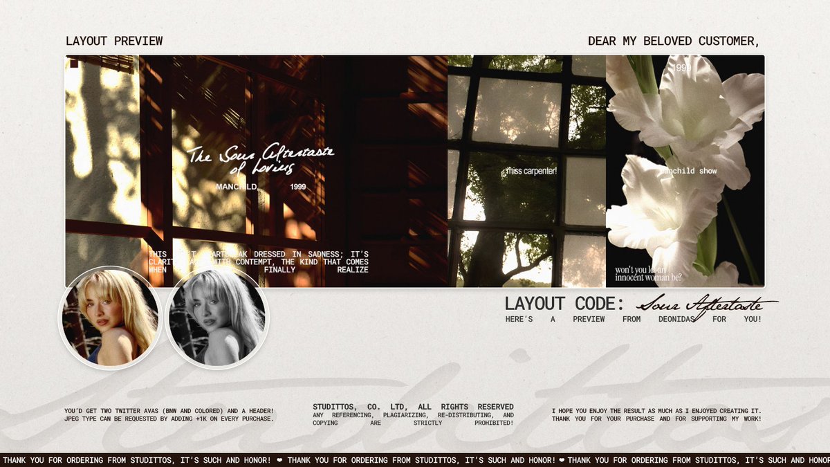 Studittos's tweet image. Help me to RT/REPOST this?

Selamat malam! Aku membawa 8 template layout-moodboard freshly made yang bisa kalian langsung melalui DM sekarang!

📩: via DM!

Untuk preview dan details lebihnya bisa dicek melalui ALT pada gambar, ya! Thank you! 🤍

#ZONAUANG #ZONABA #ZONABU