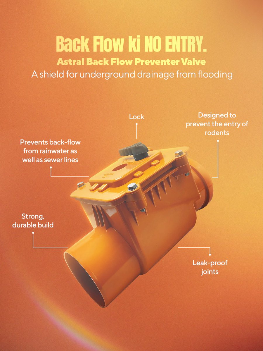Your home deserves a drainage system that stays one-way only.

The Astral Backflow Preventer Valve creates a strong, dependable barrier that stops wastewater from sneaking back in from public sewers. 

#Astral #AstralPipes #Valves #AstralStrong #BackFlowValve
