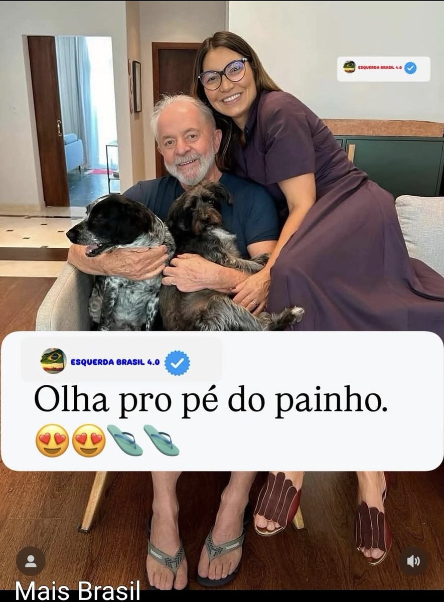 Que foto 😍! Lula, Janja e as pets Resistência e Esperança! Detalhe para os pés do Presidente... HAVAIANAS 🩴