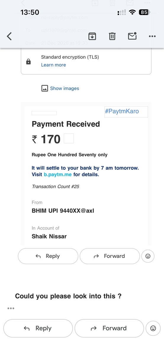 Udit19798's tweet photo. @Paytmcare I am getting countless emails regarding some Paytm Business transactions in the name of Shaik Nissar as Merchant. I neither know this merchant nor do I have a Paytm Business account. Sent an email to reportfraud@paytmbank.com on 16/12 but no response yet https://t.co/eEGYQj3p7A