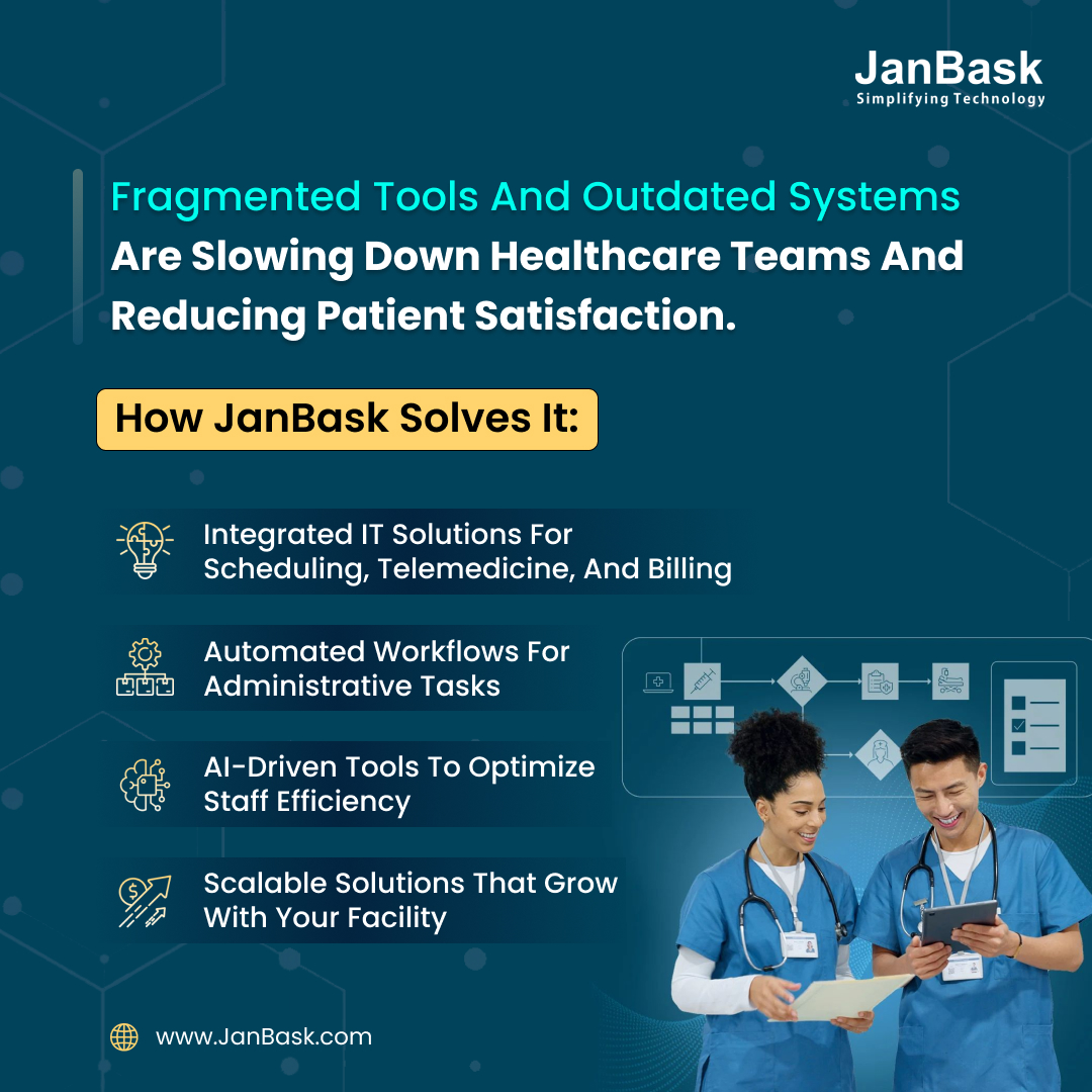 JanBaskLLC's tweet photo. Healthcare should be about patients, not juggling apps.🏥
JanBask helps healthcare teams unify systems and automate workflows—so you can focus on patient care.
https://t.co/AkfFpbnaqK

#HealthcareIT #DigitalHealth #JanBask #PatientCare https://t.co/r8Qc1RfC2G