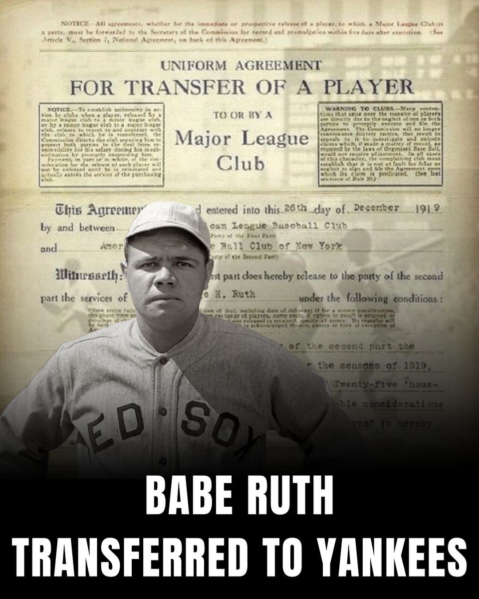 OnThisDay in 1919, the New York Yankees and Boston Red Sox struck the  historic deal that sent future Baseball Hall of Fame pitching slugger Babe  Ruth to New York. ⚾️✨ #BabeRuth #MLBHistory #, image size:960x1200