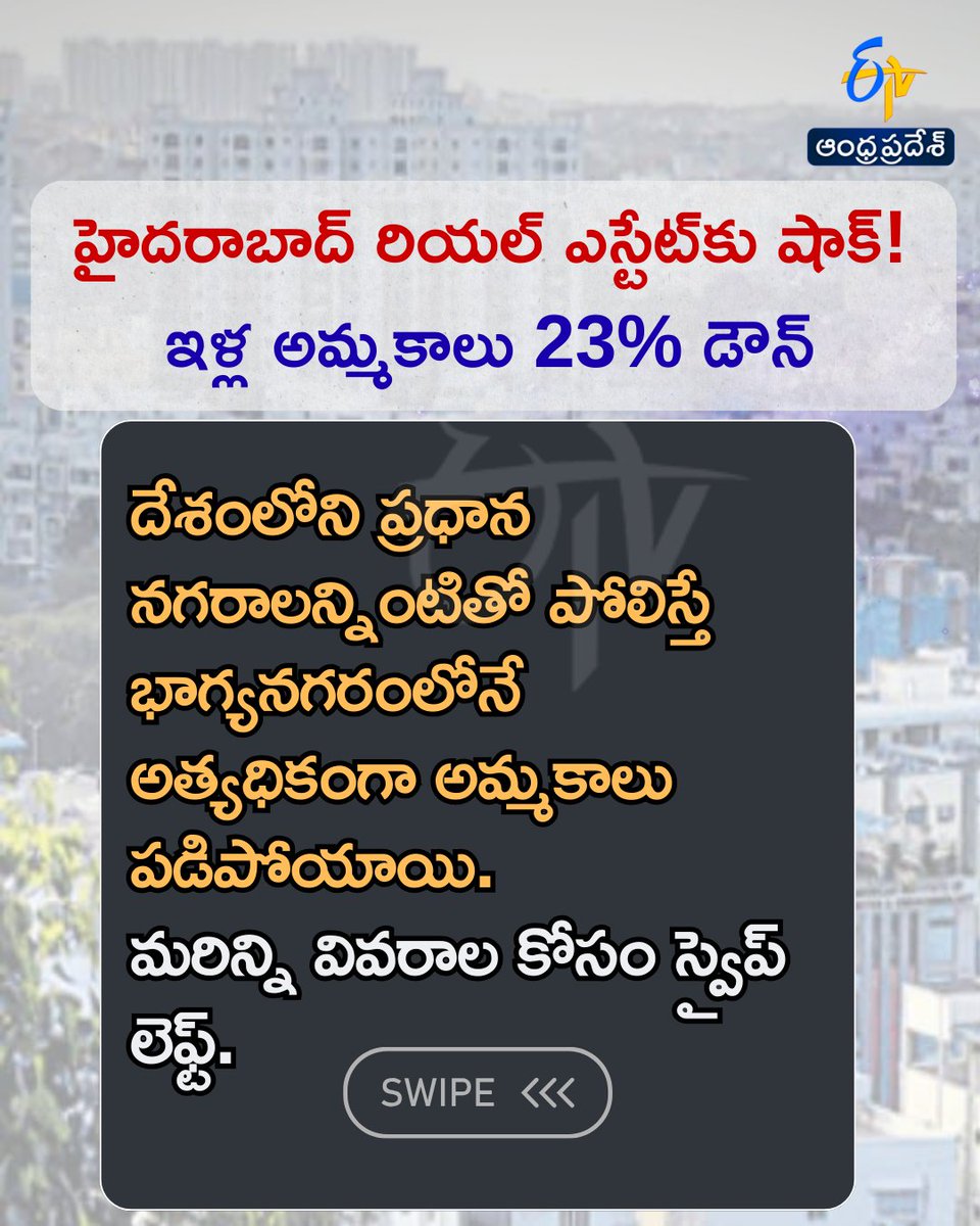 etvandhraprades's tweet photo. హైదరాబాద్ రియల్ ఎస్టేట్కు షాక్!
ఇళ్ల అమ్మకాలు 23% డౌన్
#realestateinhyderabad #anarockreport #etvdigital
1/6 https://t.co/dcFydtaF9p