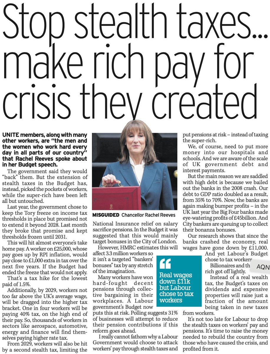 This <a href="/UKLabour/">The Labour Party</a> <a href="/GOVUK/">GOV.UK</a> said they would 'back' workers. But the extension of stealth taxes in the Budget has, instead, picked the pockets of workers, while the super-rich have been left all but untouched. #WealthTax #Budget26

<a href="/DailyMirror/">The Mirror</a> ⬇️