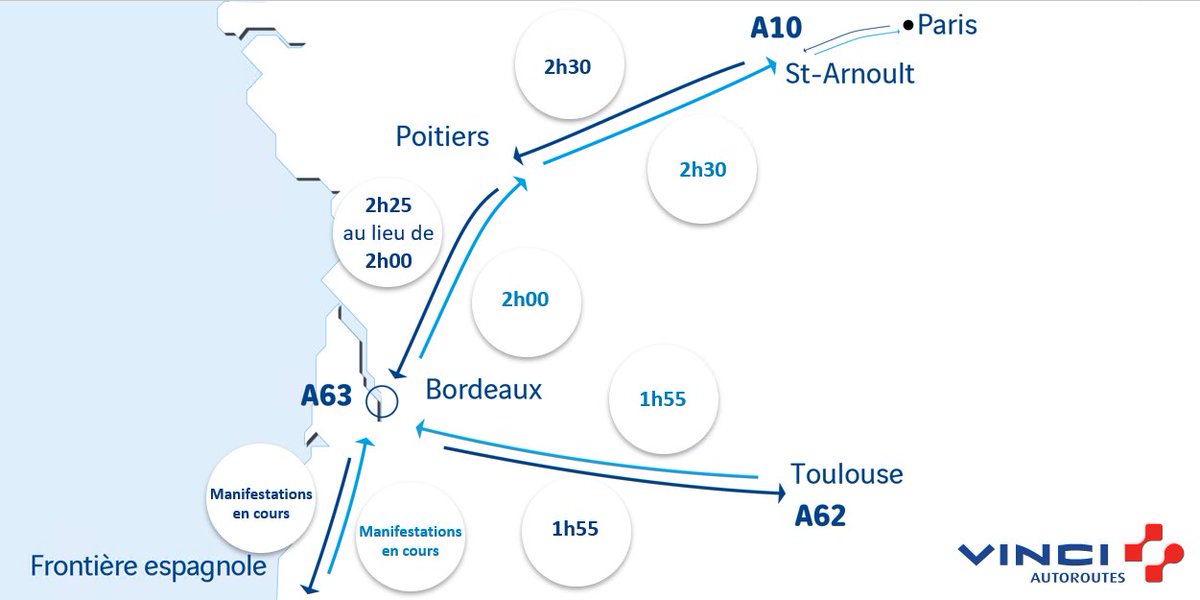 #Infotrafic à 15h00 ⏱️ Vos temps de parcours sur <a href="/A10Trafic/">Autoroute A10</a>, <a href="/A62Trafic/">Autoroute A62</a> et <a href="/A63Trafic/">Autoroute A63</a>. Bien vous informer, pour vous permettre de #BienVoyager. #A62