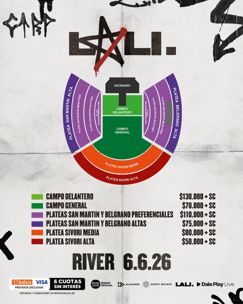 livedaleplay's tweet photo. LALI EN RIVER: PREVENTA GALICIA VISA YA DISPONIBLE

lo que empezó como un sueño, hoy se vuelve real: @lalioficial llega al Estadio River Plate para atender al demonio una vez más y vos podés ser parte de este momentazo ❤️‍🔥

🗓️ 6 de junio
🏟️ Estadio River Plate

💳 Preventa exclusiva Galicia Visa ya disponible. Disfrutá de 6 cuotas sin interés con tu tarjeta de crédito @BancoGalicia @VisaArgentina 
💳 Venta general con todos los medios de pago comienza una vez agotada la preventa. Disfrutá de 6 cuotas sin interés con tu tarjeta de crédito @BancoGalicia @VisaArgentina 

🔗 https://t.co/VzHJ46QDH1

#ProduceDalePlay💙