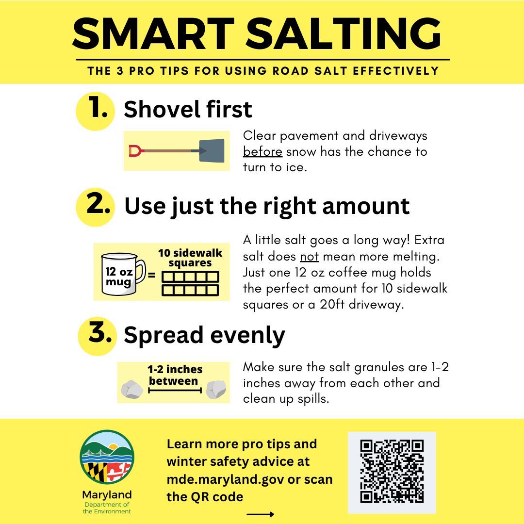 Icy conditions can creep up on us at anypoint this time of year. Remember #LessIsMore when it comes to salt application. Shovel, salt (sparingly) and sweep it all up after the conditions  improve. Do you part to be #SaltSmart.