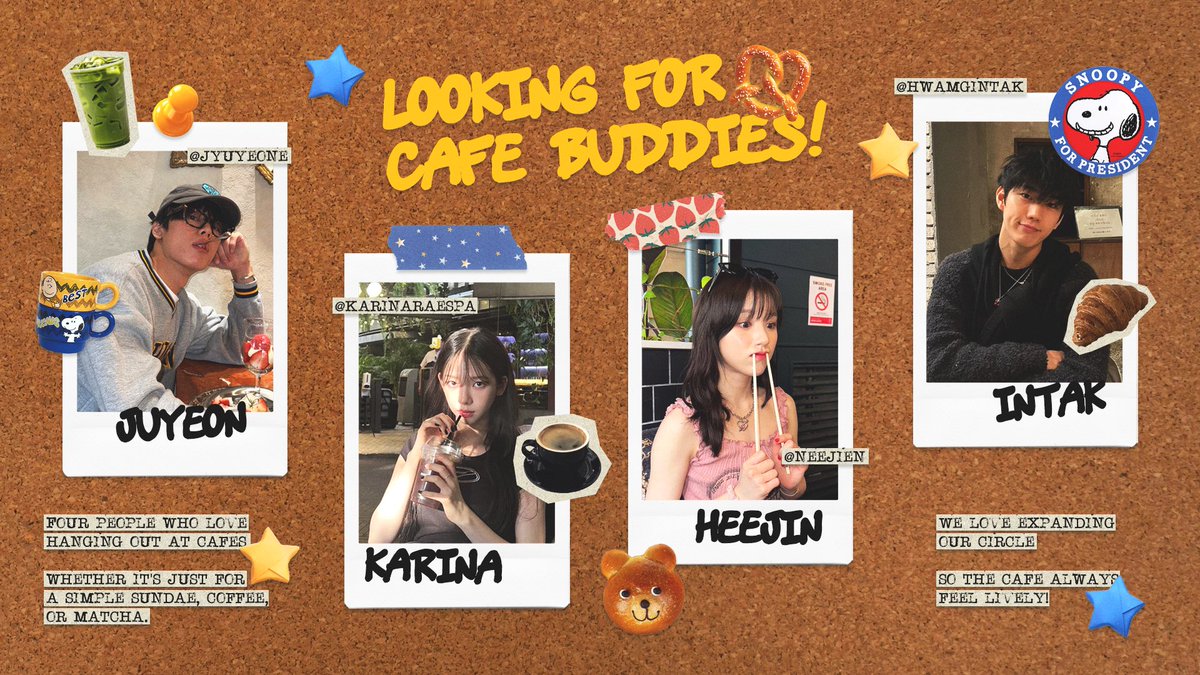 Jyuyeone's tweet image. HEADLINES: Looking for friends!

These days you usually get just one of each, but now you’ve got four more added to the list! We’d love to have you tag along as our friend, we love expanding our social circle. The more, the merrier… and the more, the more café discounts!