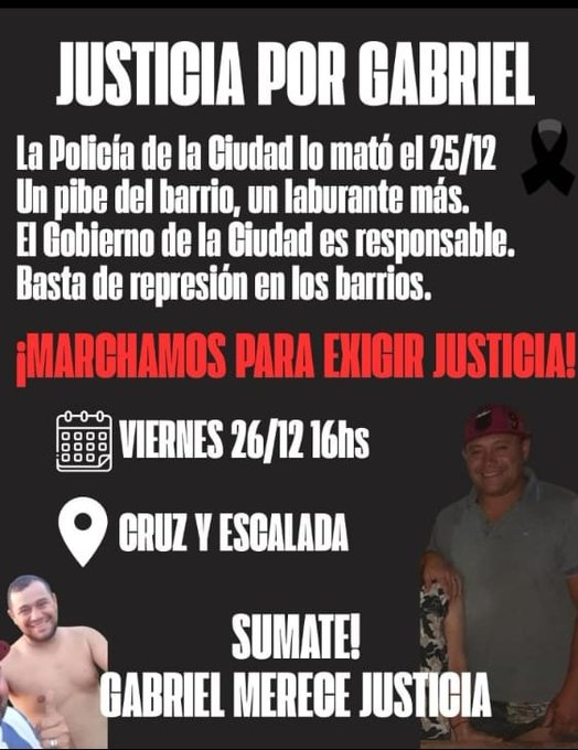 Ayer la Policía de Macri fusiló a un vecino en plena calle y ante la vista de todo el barrio. Hoy hay movilización.

16H - Cruz y Escalada
