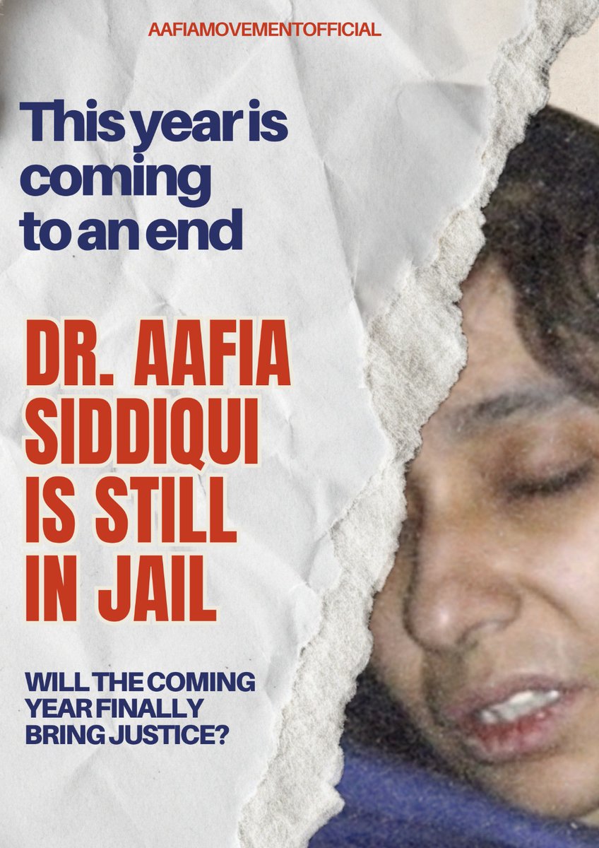 As this year comes to an end, justice is still awaited. 
Dr. Aafia Siddiqui remains behind bars. Will the coming year finally bring accountability and justice? 
#JusticeForAafia #HumanRights #EndTheYearWithJustice 
<a href="/CliveSSmith/">Clive Stafford Smith</a> <a href="/GovtofPakistan/">Government of Pakistan</a>  <a href="/SenatorMushtaq/">Senator Mushtaq Ahmad Khan | سینیٹر مشتاق احمد خان</a> <a href="/UNHumanRights/">UN Human Rights</a>