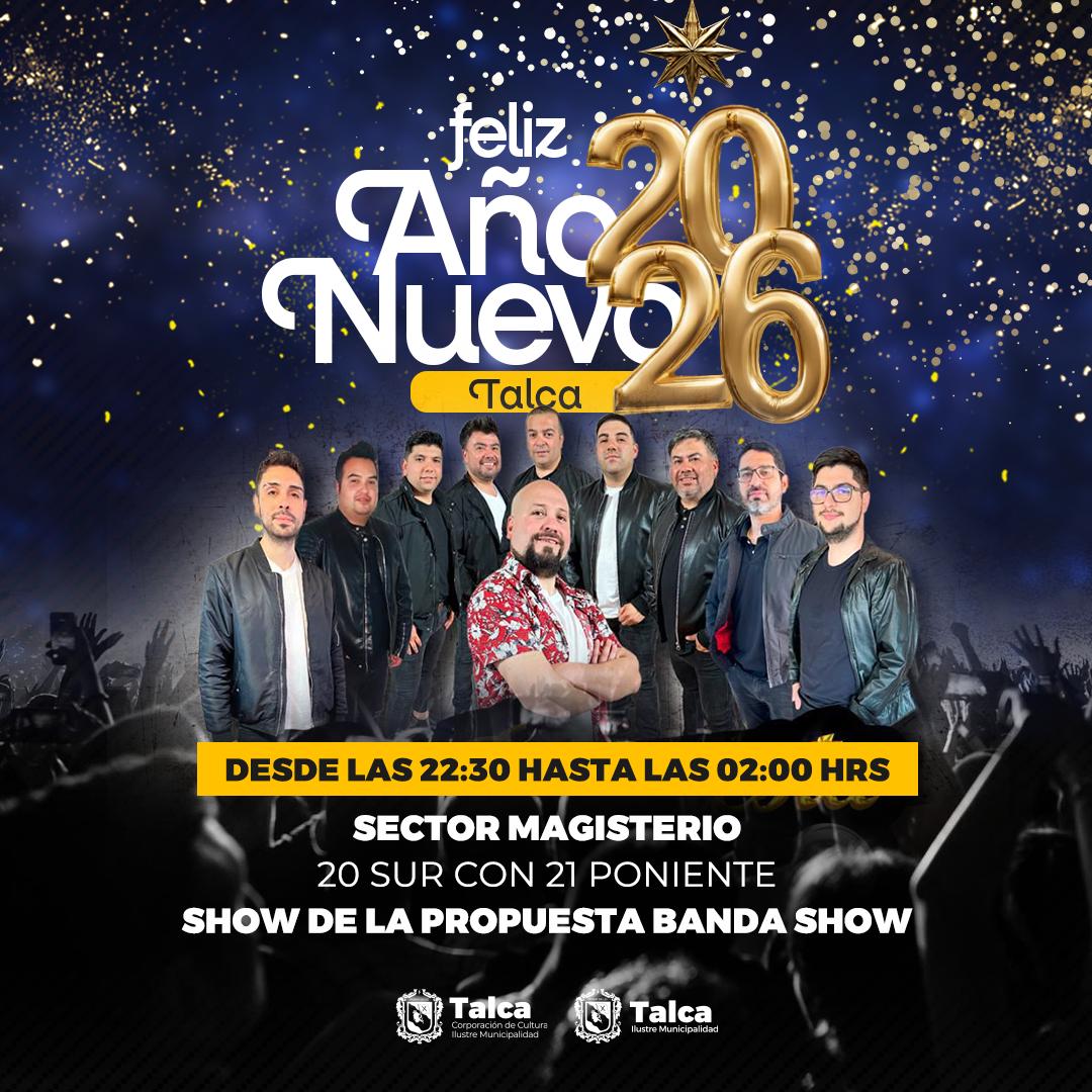 Talca se prepara para recibir el Año Nuevo 2026 con una fiesta llena de música, alegría y encuentro comunitario 🥳🎶, con shows en vivo para toda la familia 👨‍👩‍👧‍👦💃🕺,  ➡️ talca.cl/?p=26300