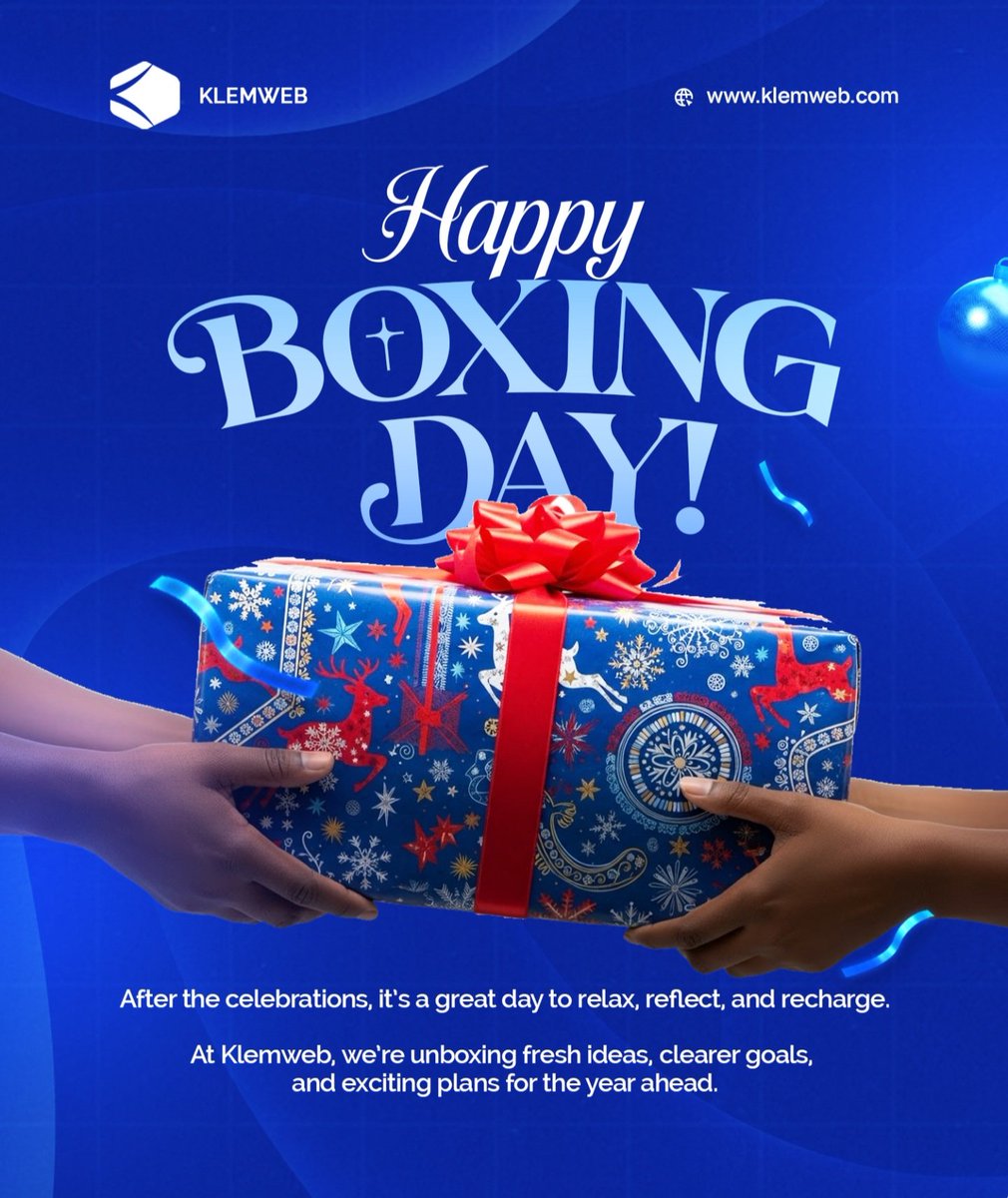 klemweb's tweet photo. Wishing you a peaceful Boxing Day filled with gratitude, rest, and inspiration.

https://t.co/9po8bCXBQG 

#Klemweb #BoxingDay #FestiveSeason #DecemberVibes #TechLife #Recharge https://t.co/zKDcmD3qHv