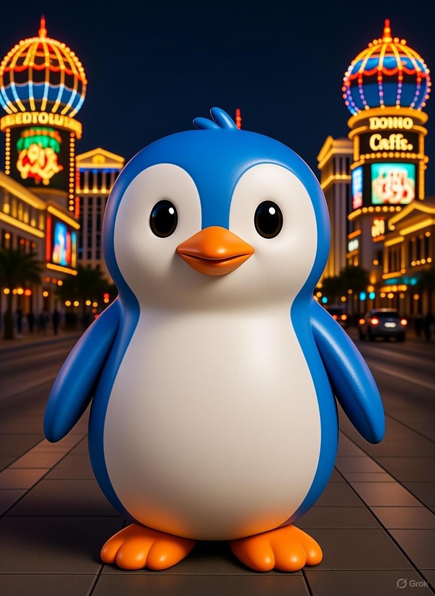 trum_fun's tweet photo. Pudgy Penguins are taking over Vegas! 🐧🎰 Their adorable NFT characters lit up the Las Vegas Sphere on Christmas Eve, showcasing animations and proving crypto brands can go mainstream. On track for $50M revenue in 2025 with 2M IG followers—huge win! https://t.co/uYwLCfoMa4 #PudgyPenguins #NFT #LasVegasSphere #trumfun #trum_fun #memecoin #supercyclememe