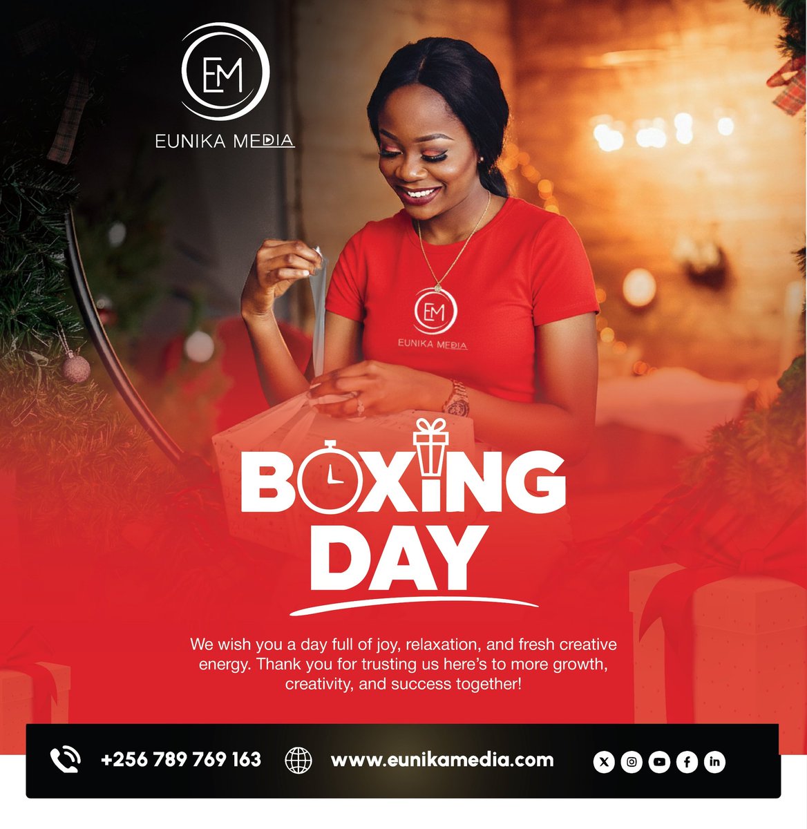 Happy Boxing Day!

As we wind down the festive season, today is a moment to reflect, recharge, and appreciate the value of generosity, connection, and creativity. At Eunika Media, we remain grateful for the opportunities, partnerships, and stories that shaped our year.