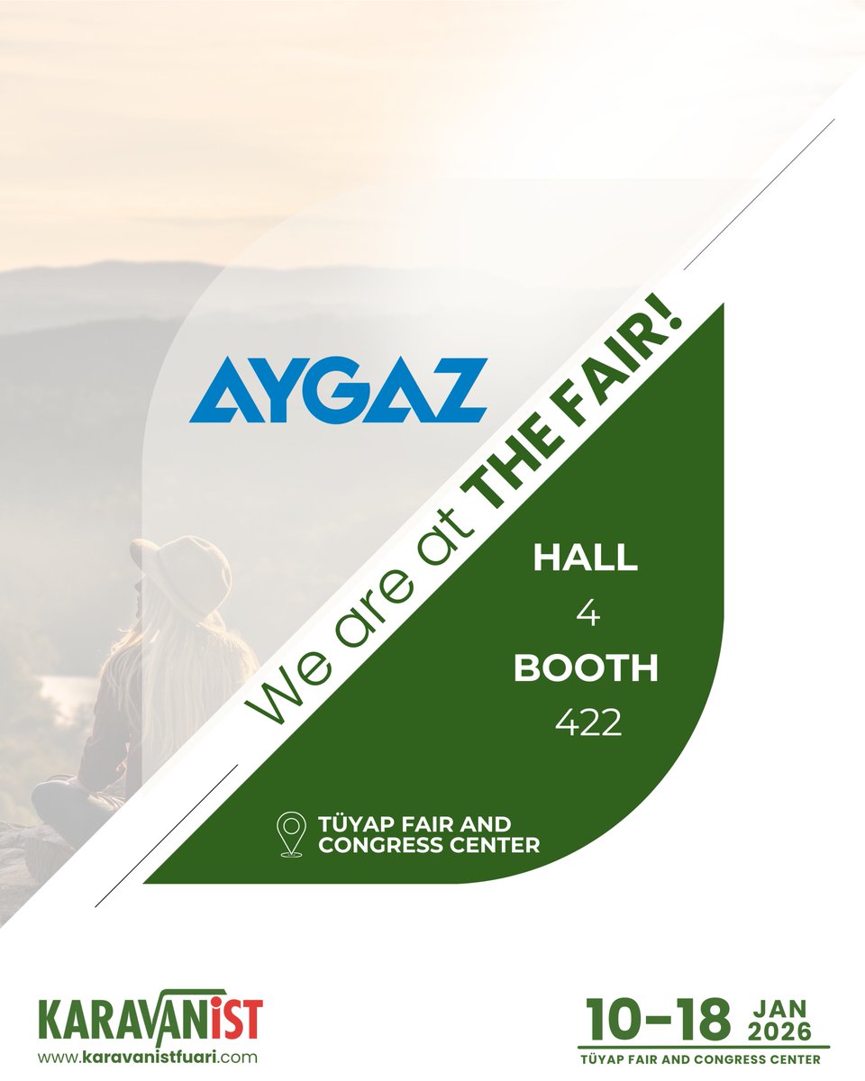 karavanistfuari's tweet photo. Aygaz takes its place at Karavanist Fair!

Don’t miss the opportunity to showcase your brand at Türkiye’s Largest Caravan Fair.

📆 January 10–18, 2026
📍 TÜYAP Fair and Congress Center
🔗 Exhibitor Participation Form : https://t.co/bSzsNHz4kR

#karavanist2026 https://t.co/OHDXk0FUEh
