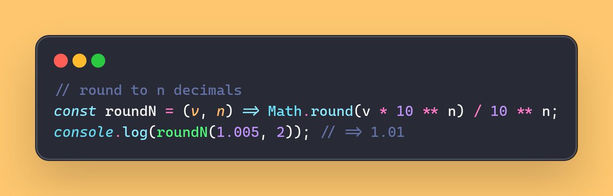 thedevspaceio's tweet photo. Use a multiply, round, divide pattern to round to fixed decimals while controlling floating point steps
Complete Dev Roadmap with Next.js Boilerplate ➡️ https://t.co/7iMA3JKqmv
#JavaScript #Math #rounding #Precision #Tips https://t.co/5mSenBtslp