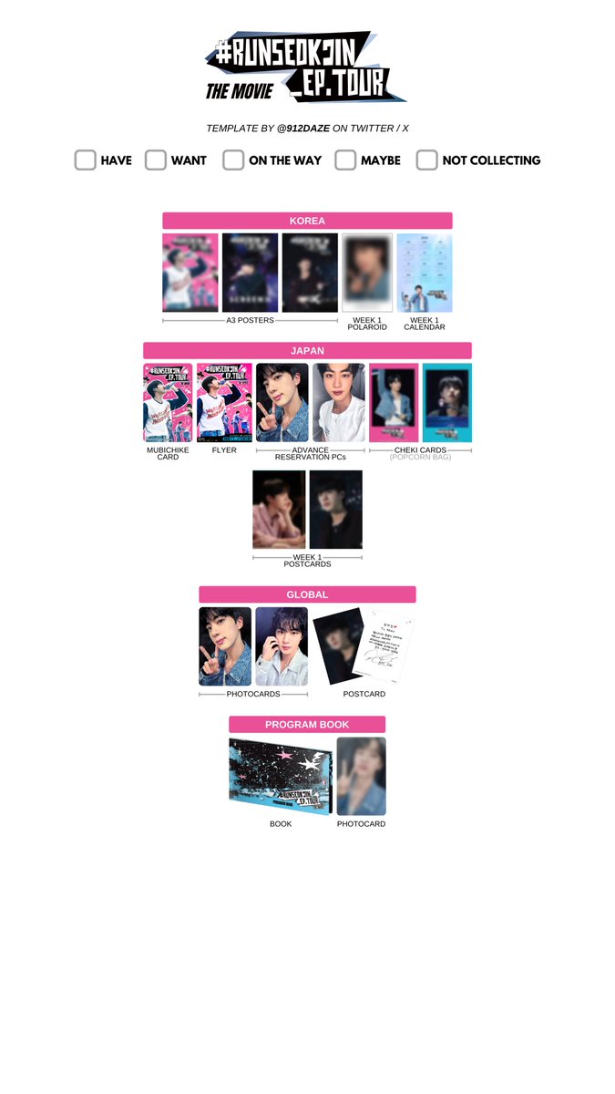 BTS JIN SEOKJIN TOUR PC PHOTOCARD WL WISHLIST TEMPLATE ✨ [UPDATED