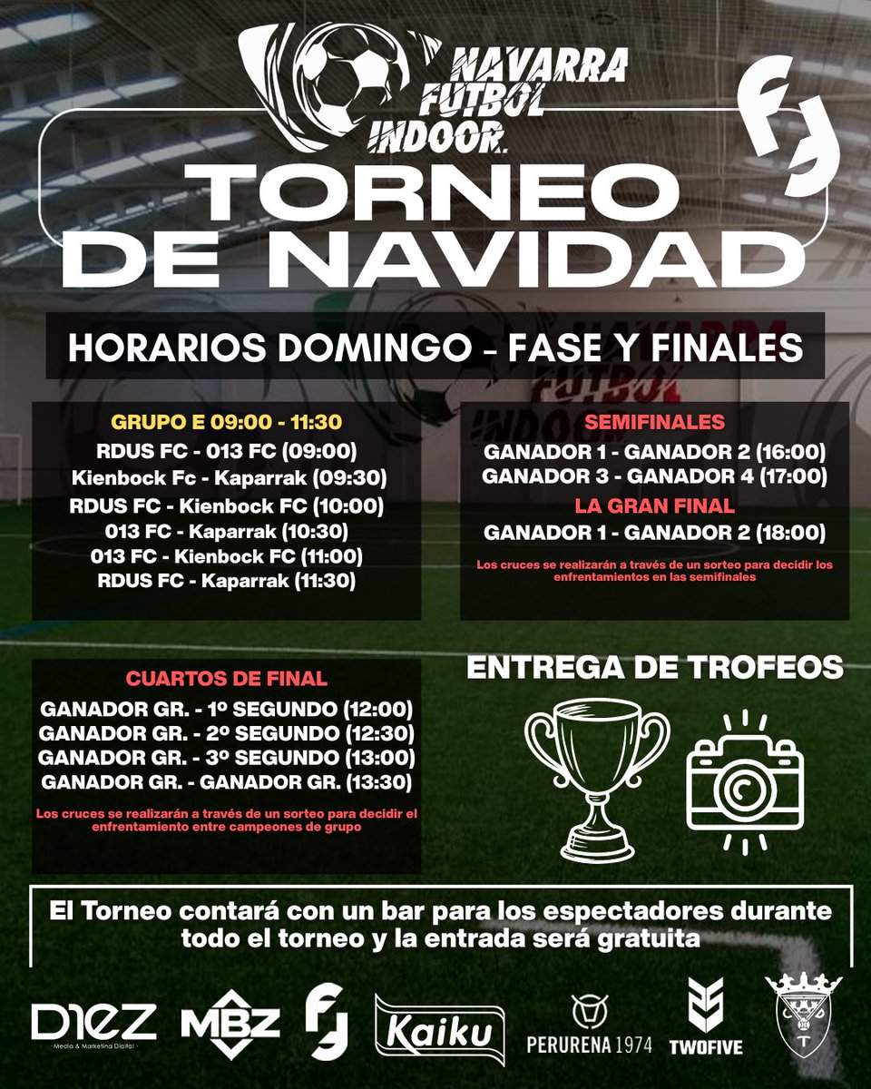 ¡¡𝗠𝗔𝗡̃𝗔𝗡𝗔 𝗘𝗠𝗣𝗜𝗘𝗭𝗔 𝗟𝗢 𝗕𝗨𝗘𝗡𝗢!! ⚽️😬

A las 09:00 dará inicio la 𝗜 𝗘𝗱𝗶𝗰𝗶𝗼́𝗻 del Torneo de <a href="/FutbolForal/">Fútbol Foral</a> y Navarra Fútbol Indoor 🏆

¡En breves os adelantamos más 𝗻𝗼𝘃𝗲𝗱𝗮𝗱𝗲𝘀! 🤙🏻