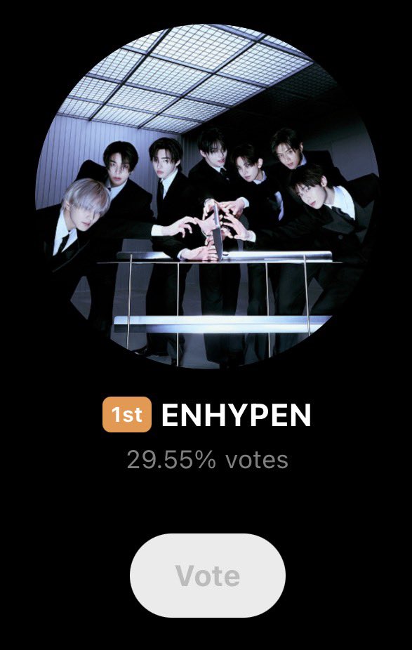 [VOTING] 

As of 251226 | 11:30 PM KST
Popularity Award — 40th Golden Disc Awards 

#1 ENHYPEN - 29,55%
(Gap from #2: 4,39% 🚨)

🗳: global.prizm.co.kr/story/gda25

📢 ENGENEs! Keep casting your votes for ENHYPEN using all of your accounts! Let’s focus on securing our rank now. 🙏