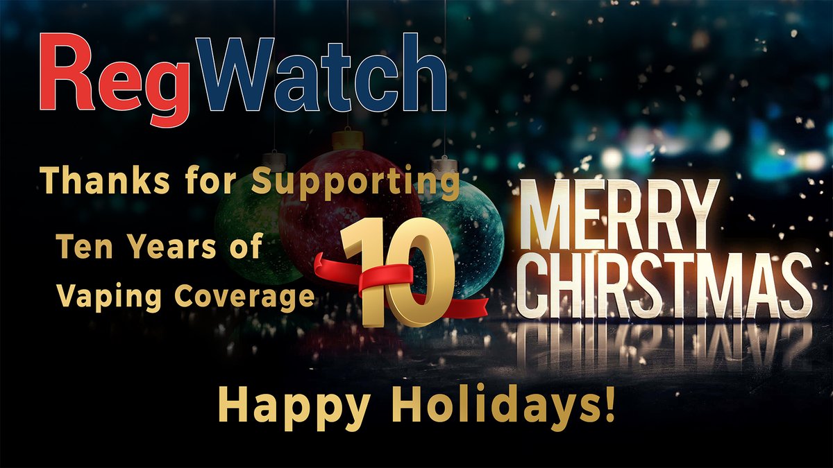 brentstafford's tweet photo. Thank you to everyone who supported RegWatch over the past ten years. Merry Christmas &amp; Happy Holidays! @swimdaily @NannyFreeState @Protectaxpayers @ChaunceyGardner @cdoug @alli_vapes @INNCOorg @GFNicotine @LegionVaping https://t.co/9fMKf7yjBJ