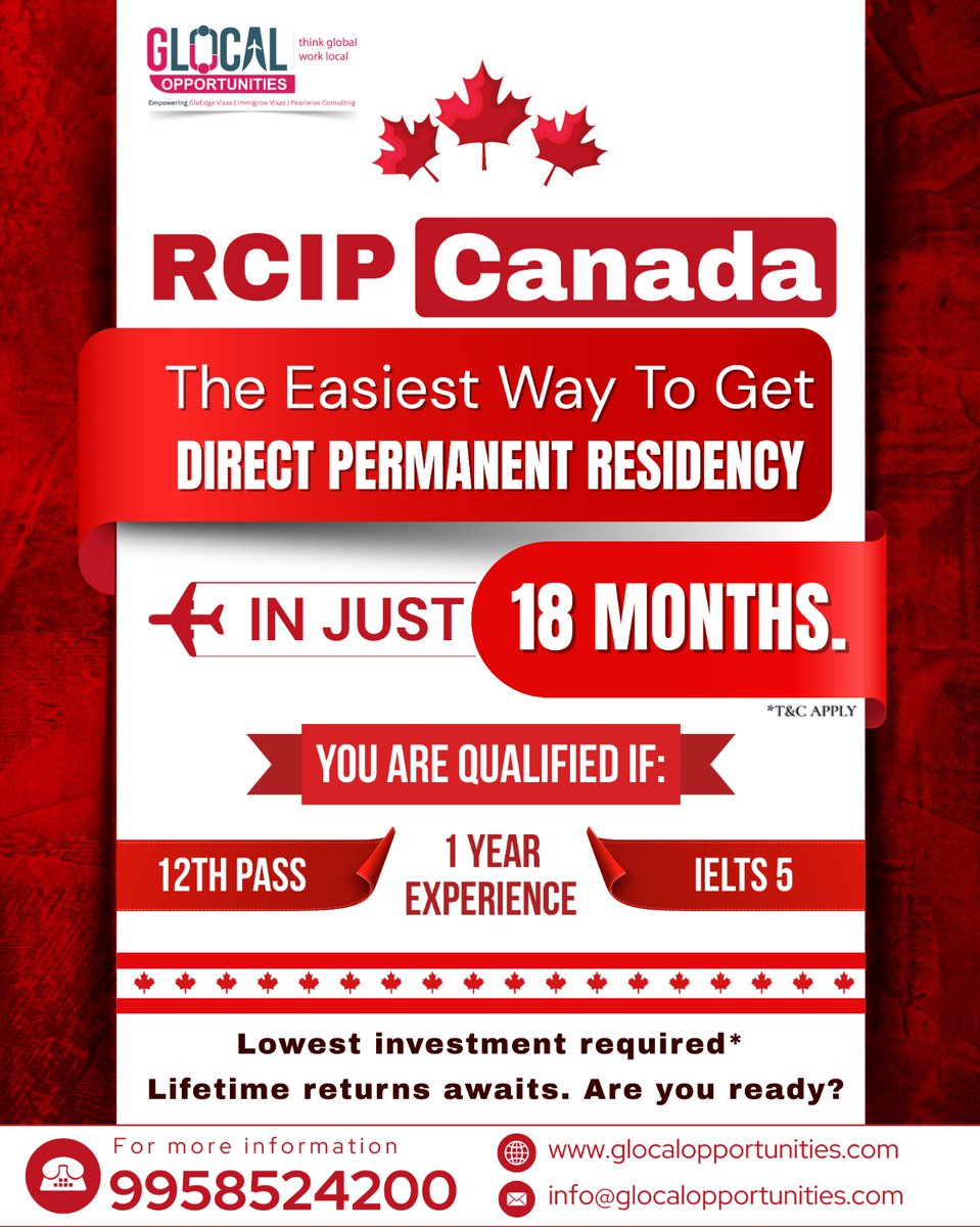 GlocalOpportu's tweet image. Securing Canadian Permanent Residency can be quite simple — but ONLY if you choose the right path. 🇨🇦

RCIP - Rural Community Immigration Program offers a direct pathway with one of the easiest eligibility criteria.

#RCIPCanada #CanadaPR #PRPathway #EasyEligibility