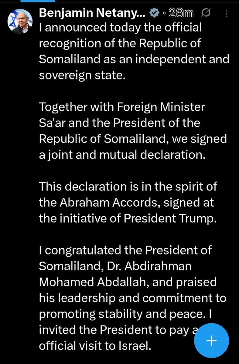 TadeLami22951's tweet photo. @netanyahu Ethiopia is no more lonely in recognizing Somaliland. https://t.co/q0HPn6ckh5