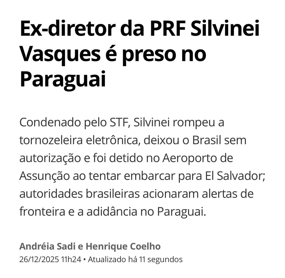 delucca's tweet image. Silvinei Vasques estava com o privilégio de usar tornozeleira eletrônica para não cumprir pena em regime fechado.

Jogou o benefício fora e tentou fugir.

Golpista condenado, agora vai cumprir o resto da pena na cadeia.