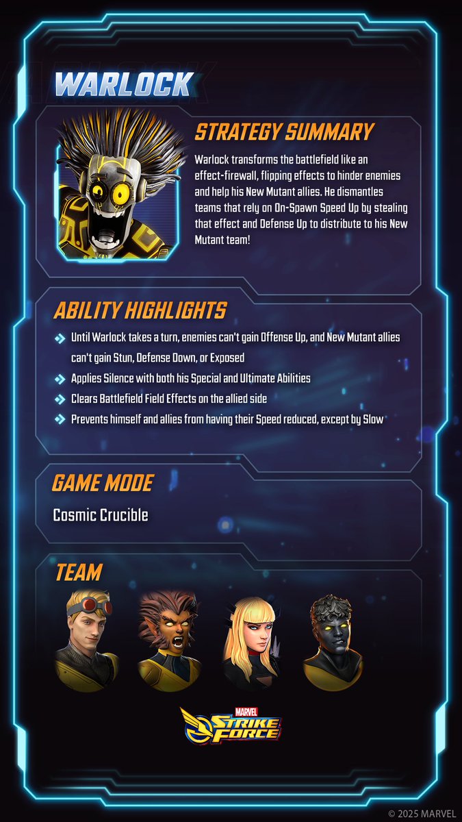 MarvelStrikeF's tweet photo. Warlock is joining the New Mutants in MARVEL Strike Force! https://t.co/sK5LYuKbKE