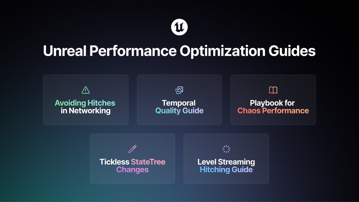 Our Unreal Engine Performance Optimization series is complete, with modules on  avoiding networking hitches, tickless StateTree changes and more.

Put hitches on ice this holiday season and check out the full learning path today:  epic.gm/optimization-l…